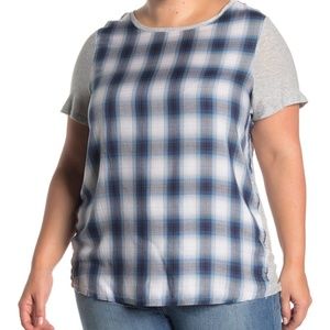 NWT Vince Camuto Mixed Media Plaid Tee